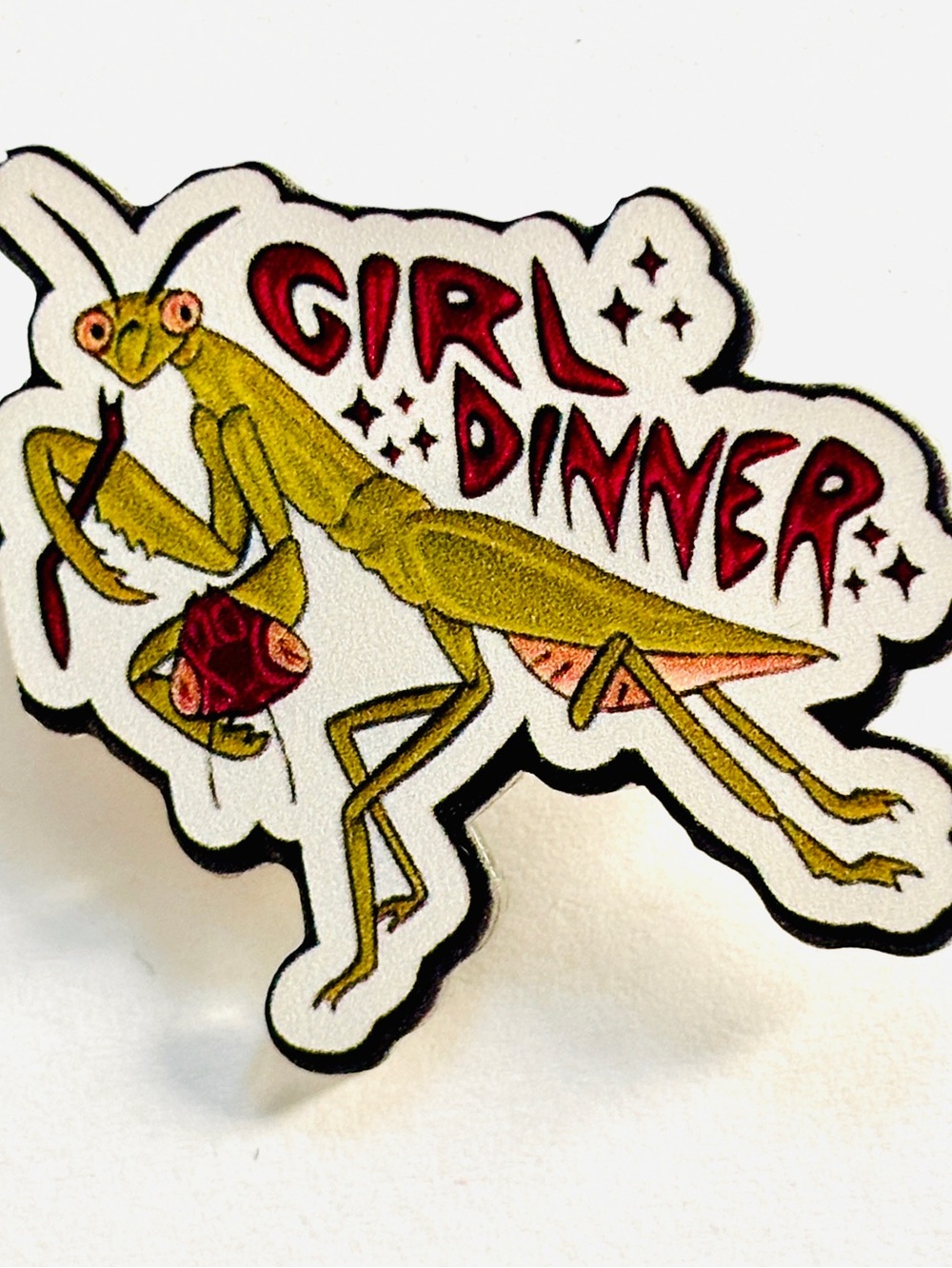 Girl Dinner Praying Mantis Acrylic Brooch, NWT